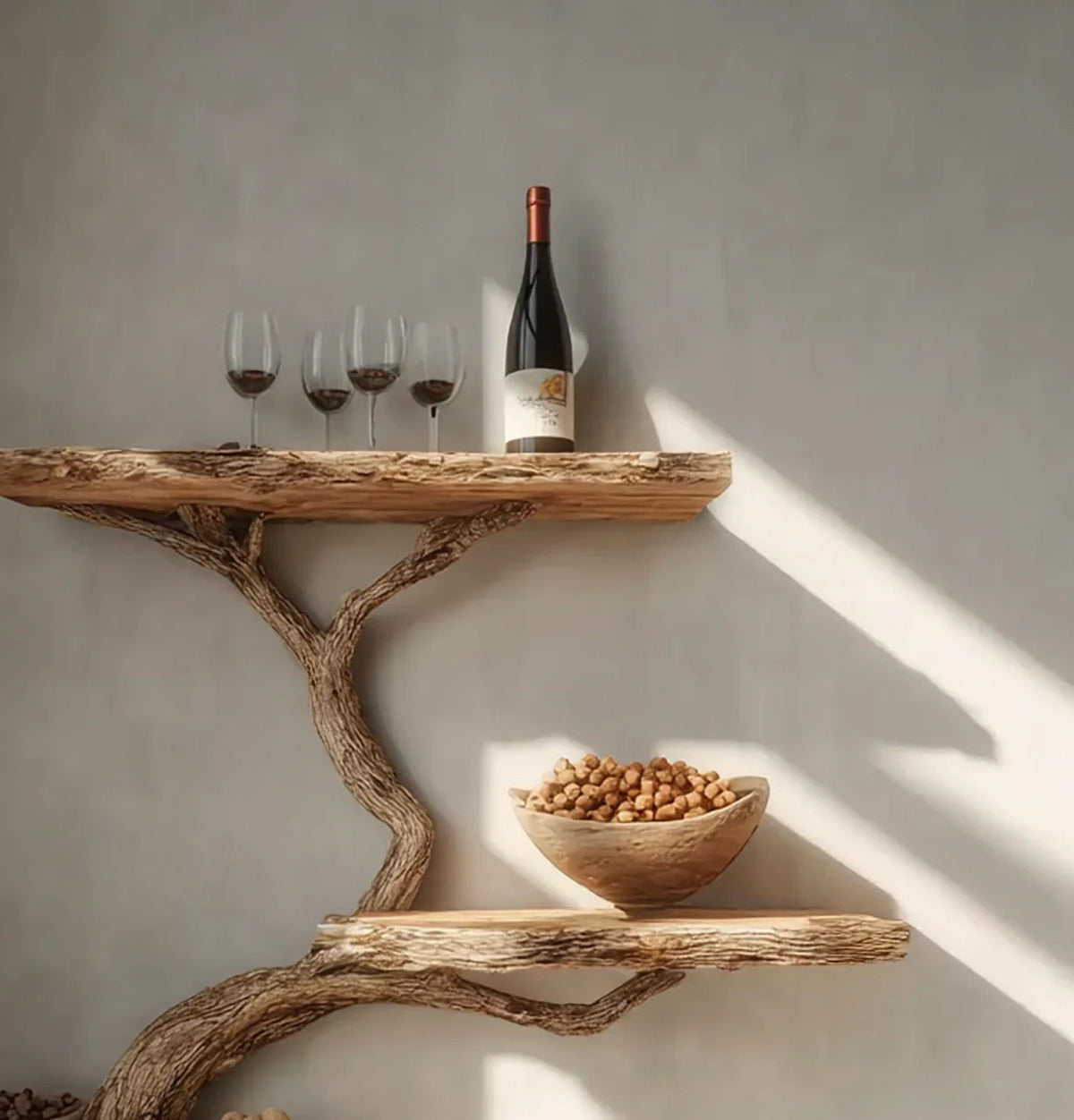 Rustic Driftwood Tree Branch Floating Shelf