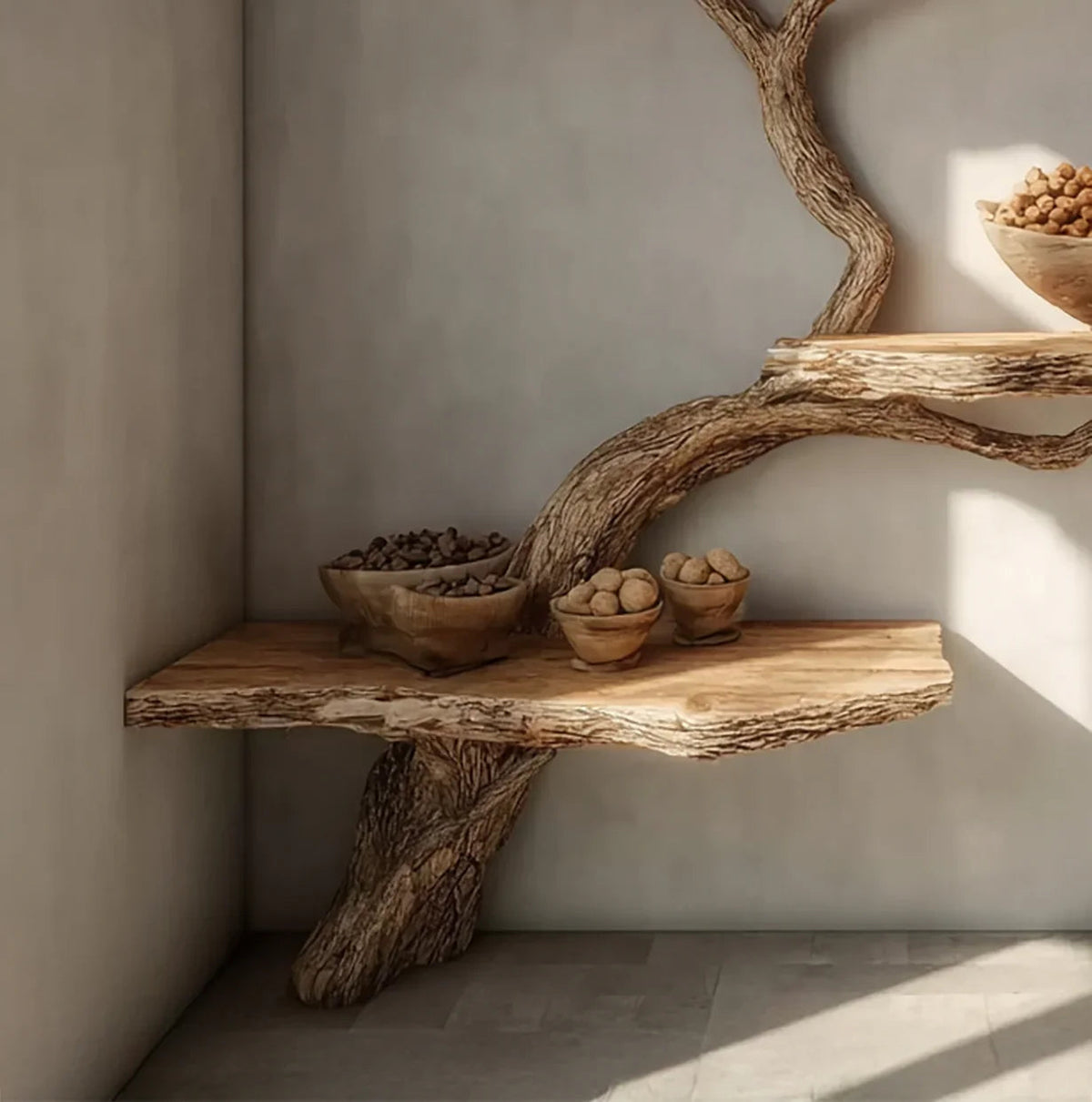 Rustic Driftwood Tree Branch Floating Shelf