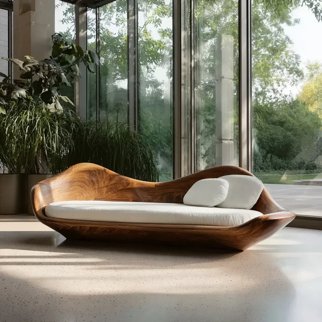 Elegant Modern Wooden Sofa With Sculptural Frame