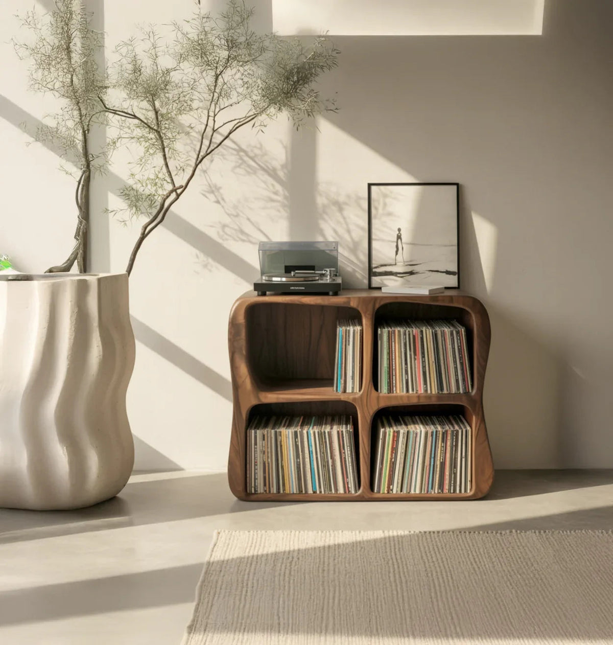 Solid Wood Vinyl Record Storage Cabinet