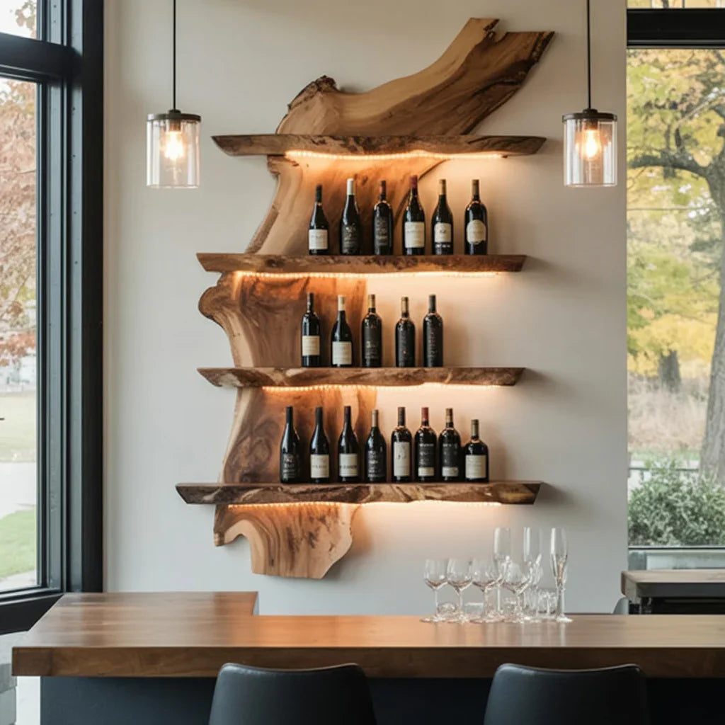 Handcrafted Live Edge Bar Shelf