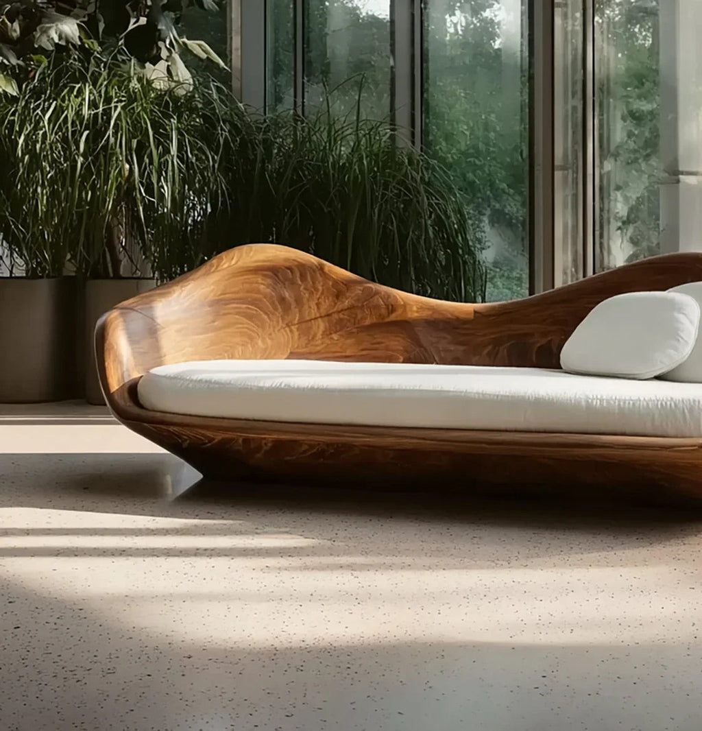 Elegant Modern Wooden Sofa With Sculptural Frame