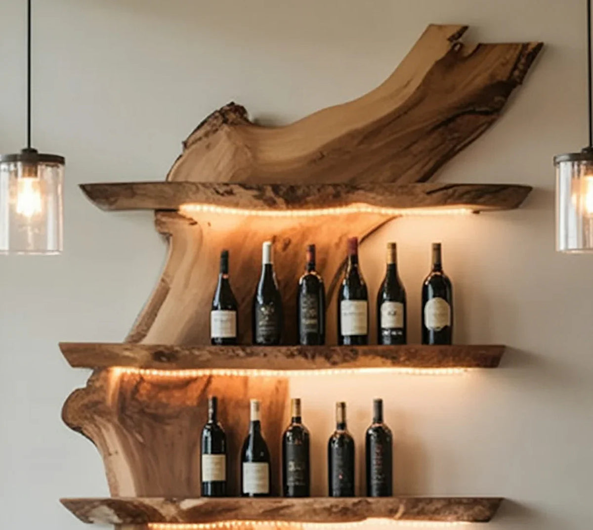 Handcrafted Live Edge Bar Shelf