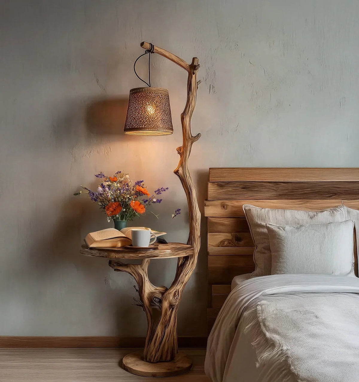 Rustic Driftwood Floor Lamp With Shelves