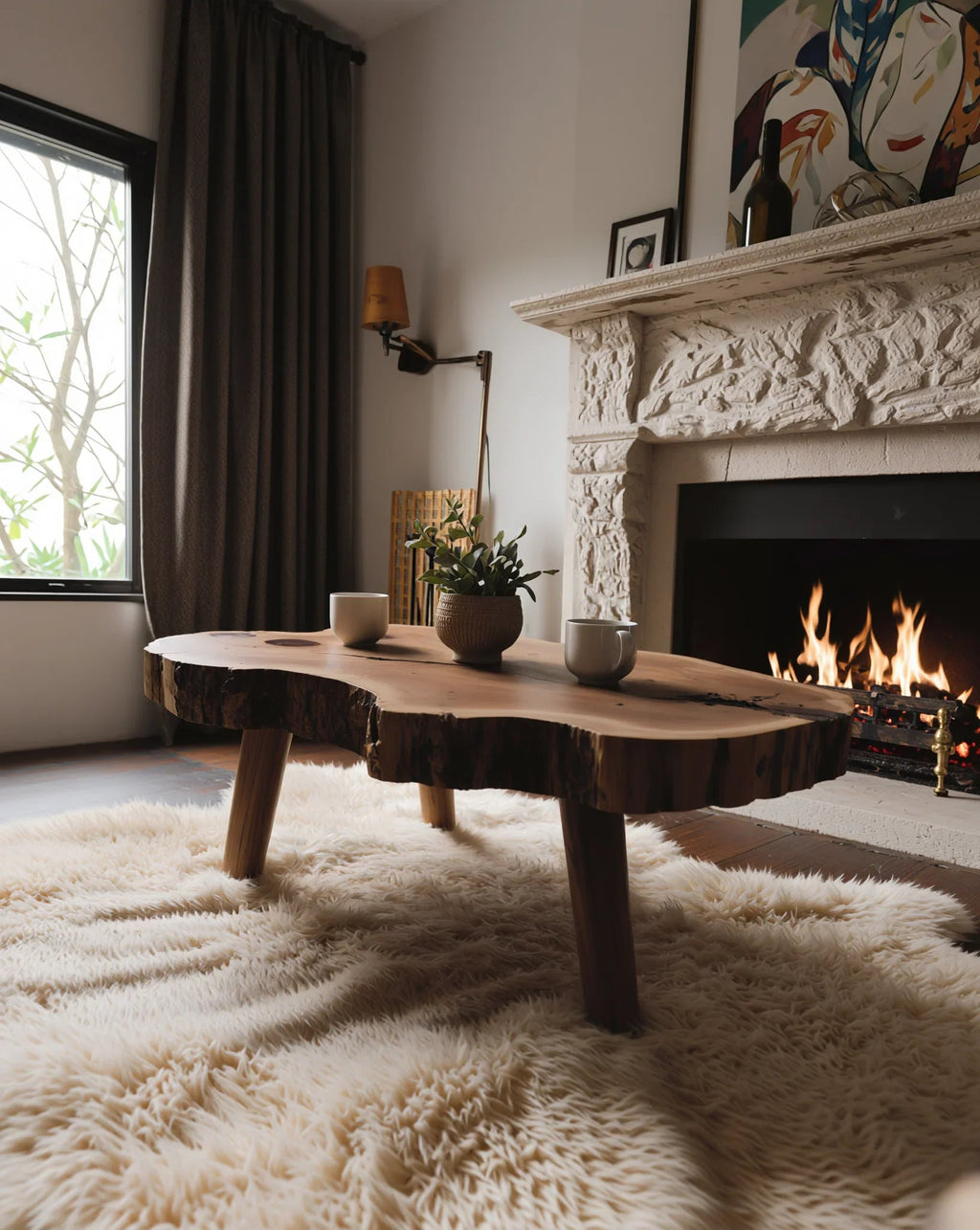 Sculptural Solid Wood Coffee Table