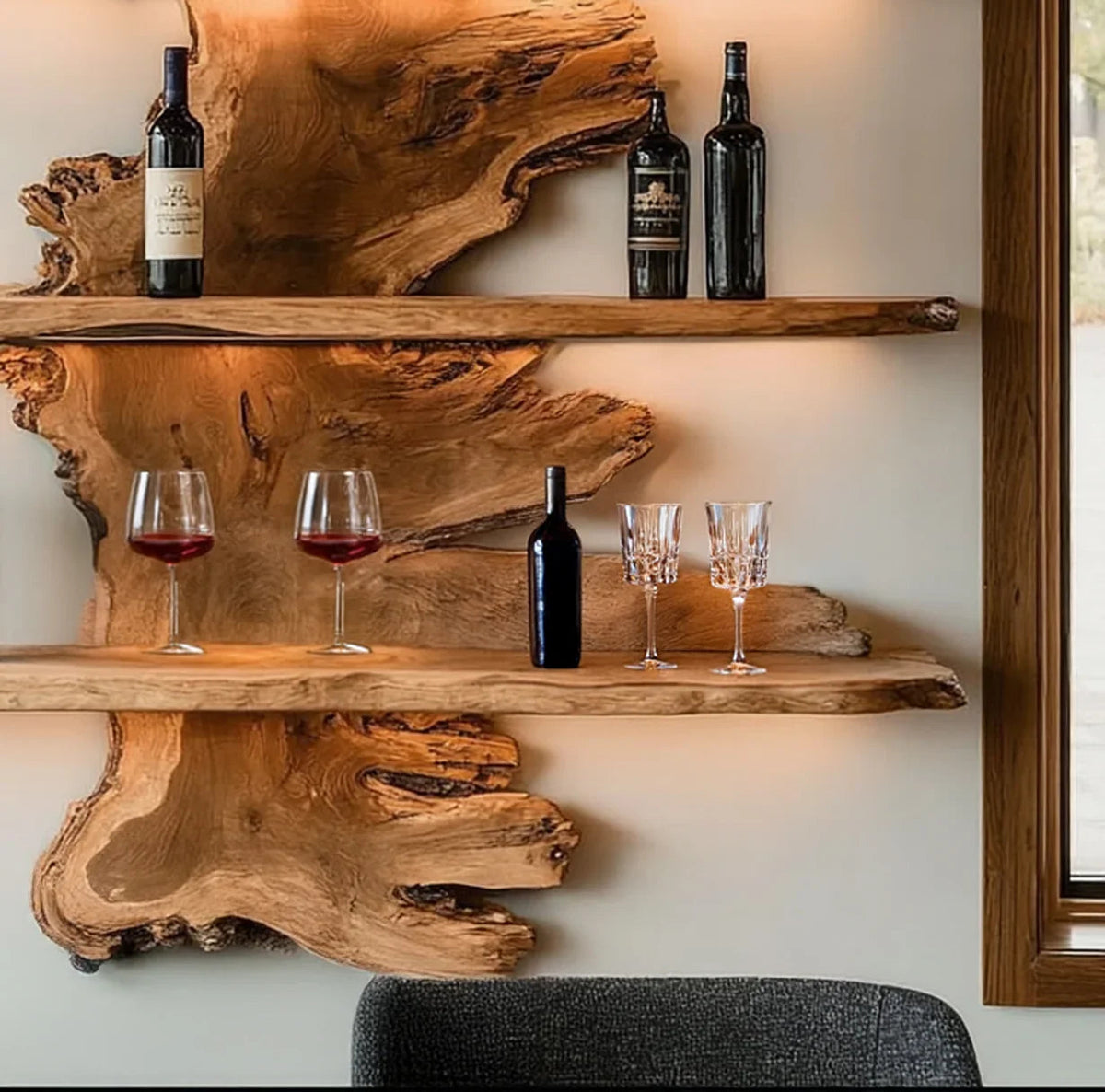 Live Edge Wood Bar Shelf