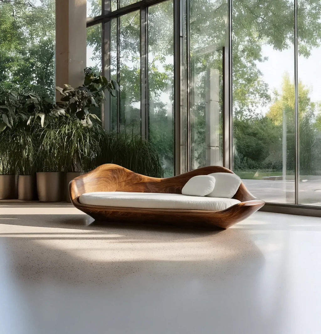 Elegant Modern Wooden Sofa With Sculptural Frame