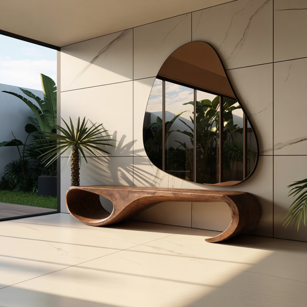 Modern Sculptural Bench For Entryway And Living Room Decor