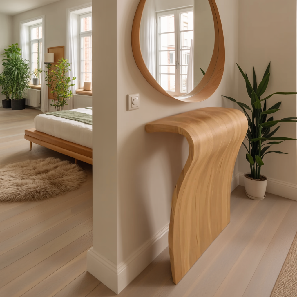 Modern Sculptural Curved Console Table For Entryway And Living Room