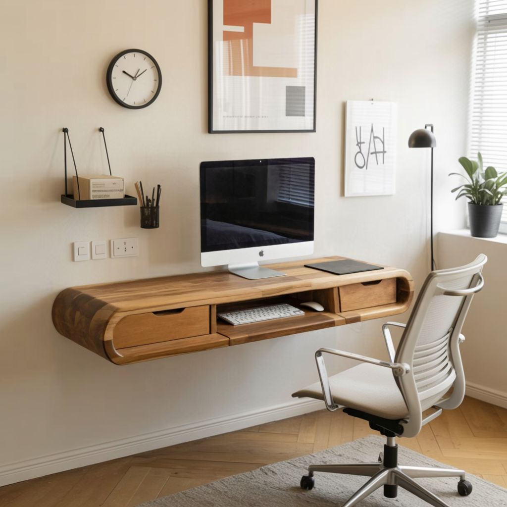 Modern Floating Wall Mounted Desk With Drawers For Bedroom And Office