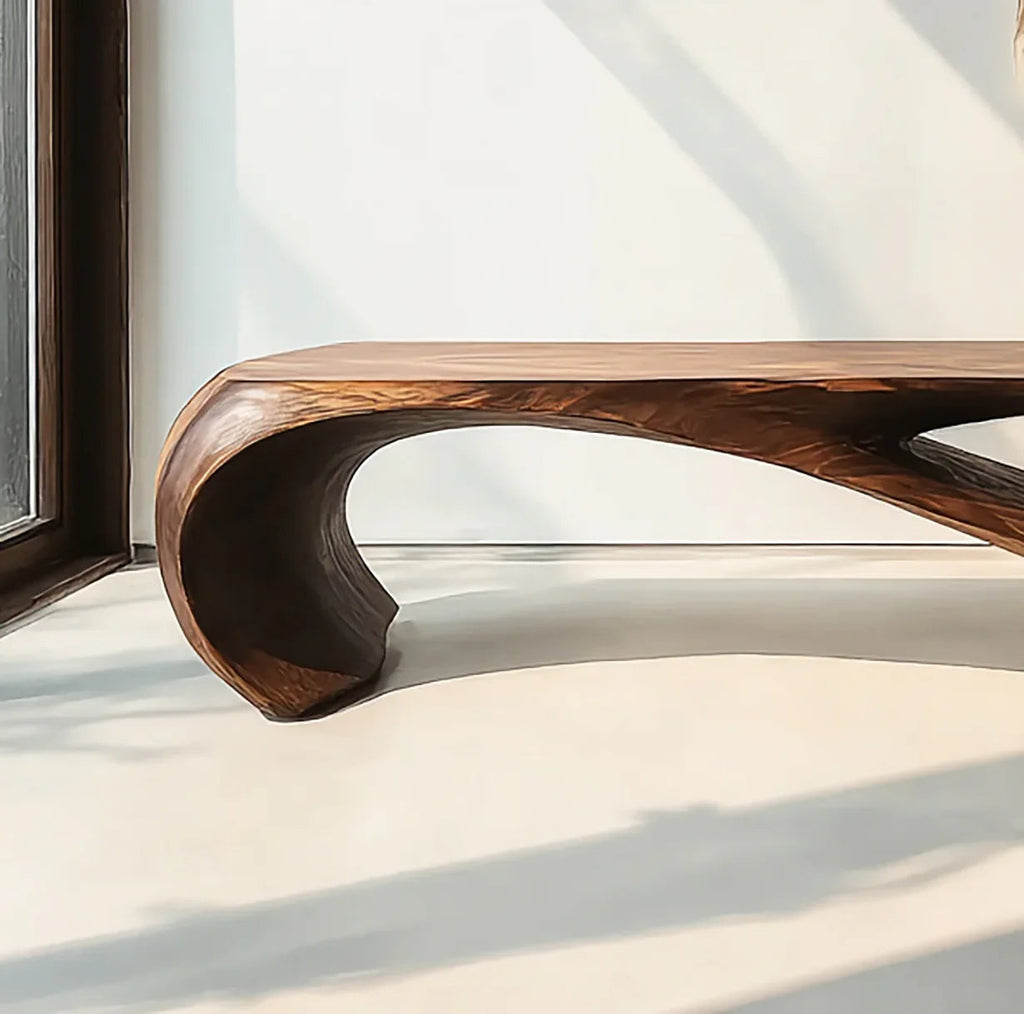 Handcrafted Sculptural Wood Bench