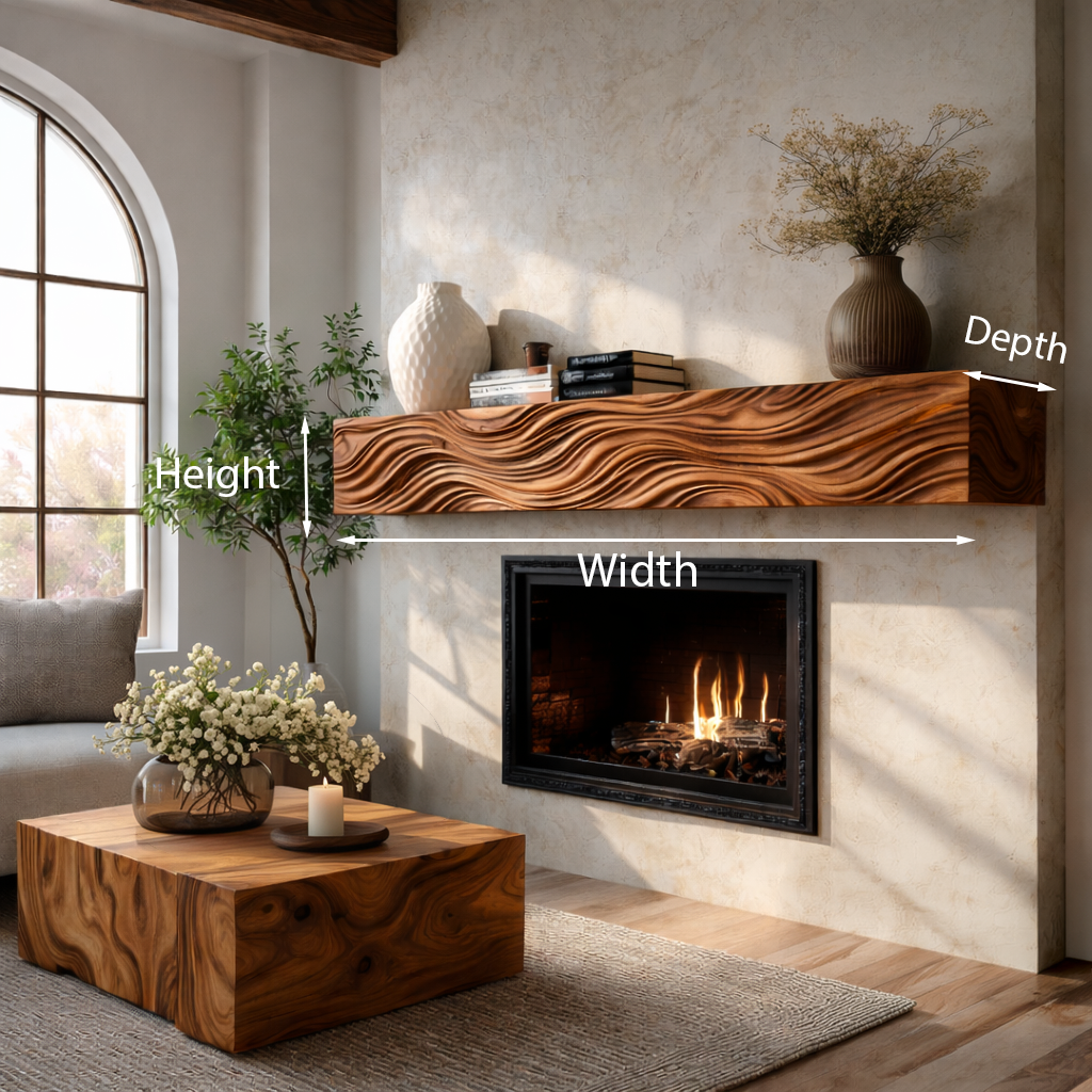 Wooden Fireplace Mantel With Wave Carved For Modern Home Decor