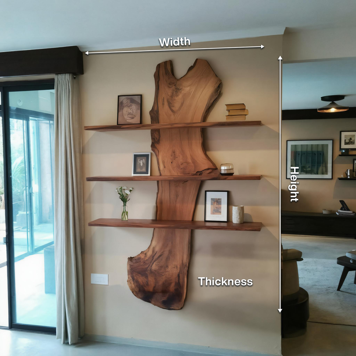 Rustic Live Edge Wall Shelf For Modern Living Room And Entryway