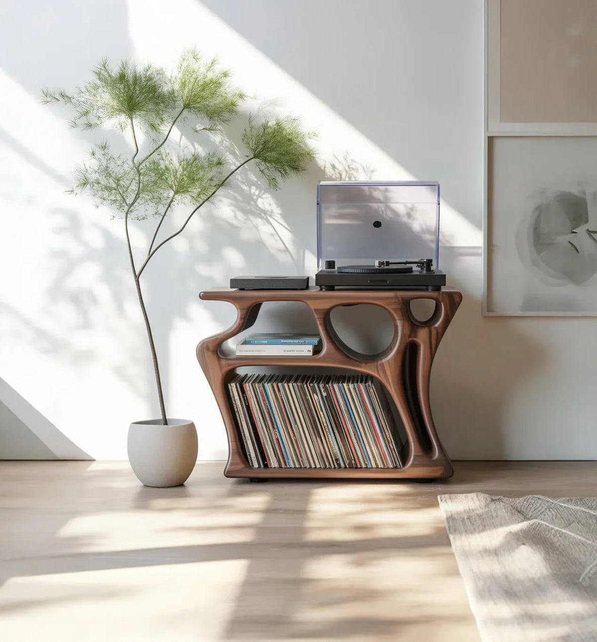 Sculptural Solid Wood Vinyl Record Cabinet