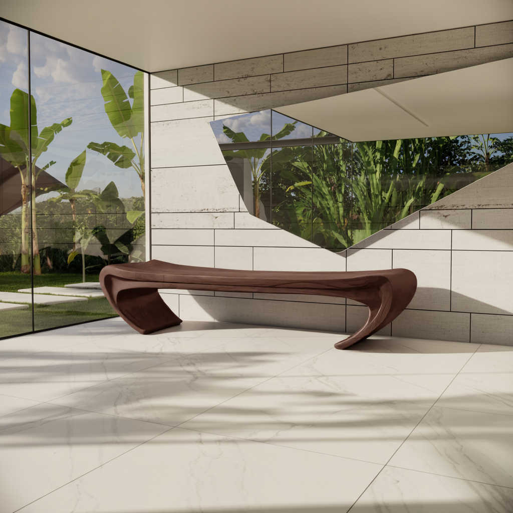 Modern Sculptural Wood Bench For Entryway Or Living Room