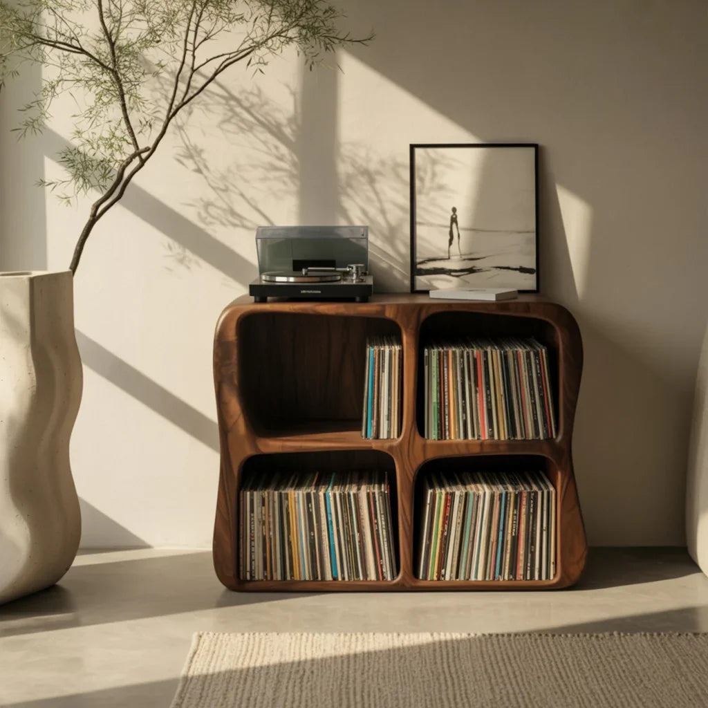 Solid Wood Vinyl Record Storage Cabinet
