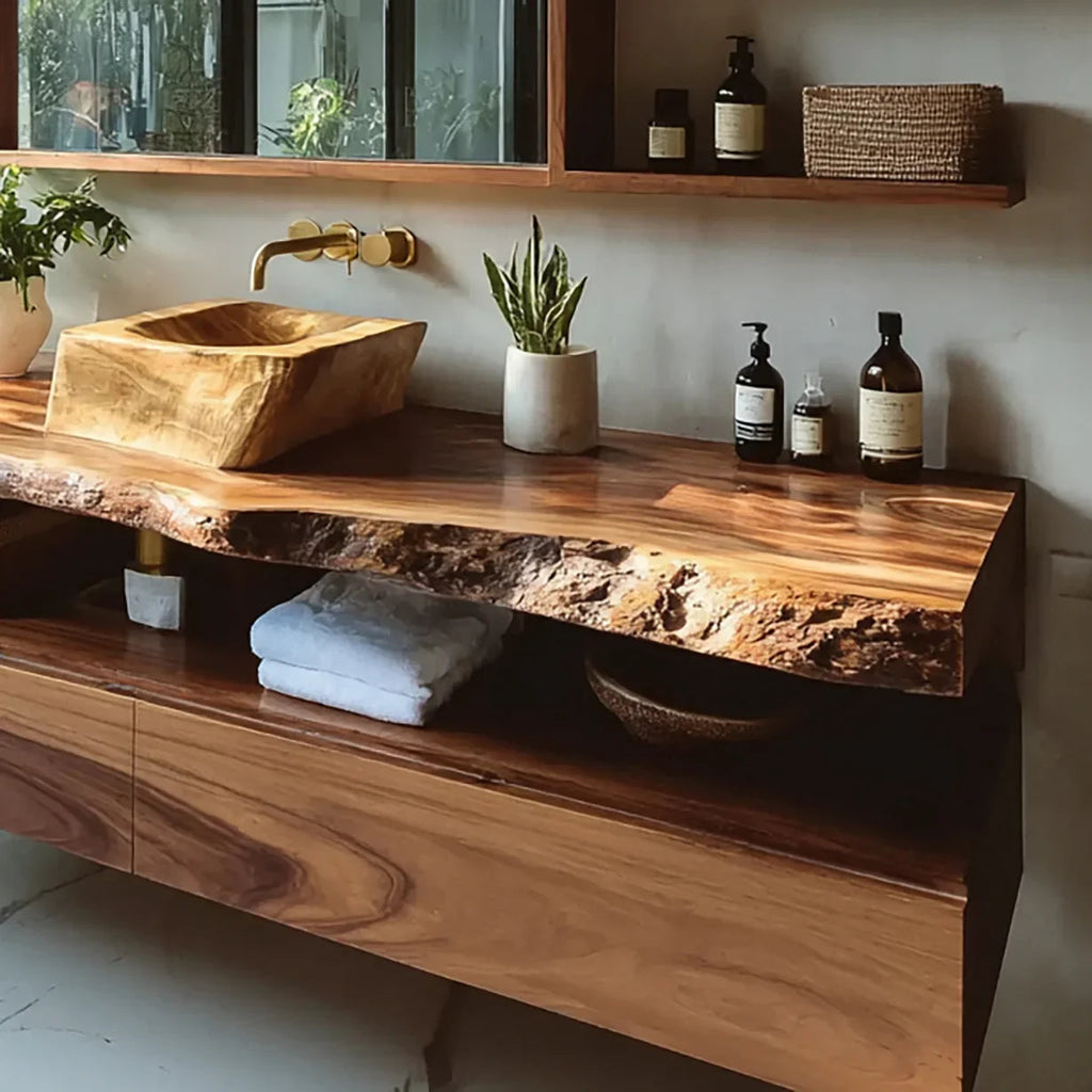 Handcrafted Solid Wood Bathroom Vanity With Storage And Rustic Design